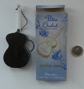Very Rare 1930s Delavelle Blue Orchid Perfume Bottle in Novelty Guitar Case