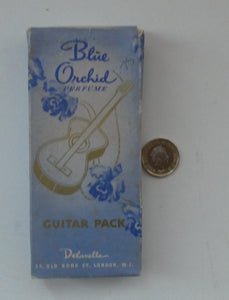 Very Rare 1930s Delavelle Blue Orchid Perfume Bottle in Novelty Guitar Case