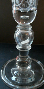 Rare KING EDWARD VII (1902) Engraved Coronation Glass with Hollow Stem Containing a Silver Three Pence Coin