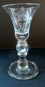 Rare KING EDWARD VII (1902) Engraved Coronation Glass with Hollow Stem Containing a Silver Three Pence Coin