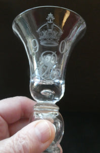 Rare KING EDWARD VII (1902) Engraved Coronation Glass with Hollow Stem Containing a Silver Three Pence Coin