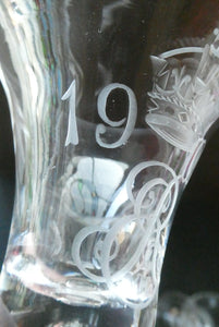 Rare KING EDWARD VII (1902) Engraved Coronation Glass with Hollow Stem Containing a Silver Three Pence Coin