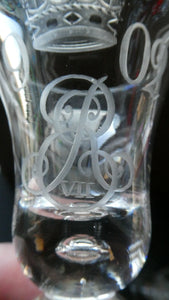 Rare KING EDWARD VII (1902) Engraved Coronation Glass with Hollow Stem Containing a Silver Three Pence Coin