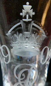 Rare KING EDWARD VII (1902) Engraved Coronation Glass with Hollow Stem Containing a Silver Three Pence Coin