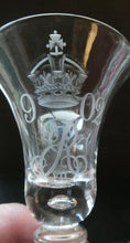 Load image into Gallery viewer, Rare KING EDWARD VII (1902) Engraved Coronation Glass with Hollow Stem Containing a Silver Three Pence Coin
