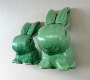 Vintage 1950s SYLVAC Pair of Green Snub-Nose Bunny Rabbits
