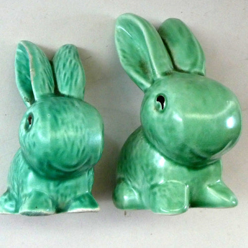 Vintage 1950s SYLVAC Pair of Green Snub-Nose Bunny Rabbits
