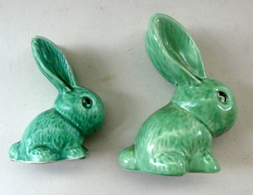 Vintage 1950s SYLVAC Pair of Green Snub-Nose Bunny Rabbits