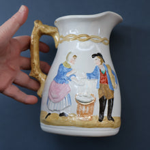 Load image into Gallery viewer, SCOTTISH POTTERY. Antique VICTORIAN 1860s Jug by Bells Pottery, Glasgow.  "The Fishwives" Pattern
