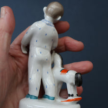 Load image into Gallery viewer, Very Rare Lomonosov SOVIET Figurine of a Little Boy with a Toy Rocking Horse
