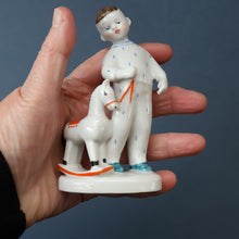 Load image into Gallery viewer, Very Rare Lomonosov SOVIET Figurine of a Little Boy with a Toy Rocking Horse
