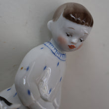 Load image into Gallery viewer, Very Rare Lomonosov SOVIET Figurine of a Little Boy with a Toy Rocking Horse
