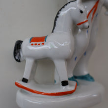 Load image into Gallery viewer, Very Rare Lomonosov SOVIET Figurine of a Little Boy with a Toy Rocking Horse
