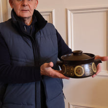 Load image into Gallery viewer, LARGE 1960s DENBY Arabesque Lidded Casserole Dish. Diameter 6 3/4 inches
