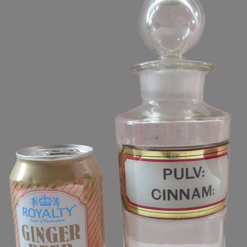 Antique Chemist Bottle with Ball Stopper and Foil Glass Covered Label