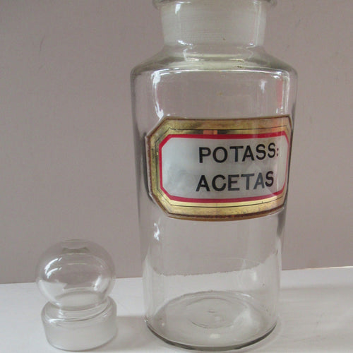Antique Chemist Bottle with Ball Stopper and Foil Glass Covered Label