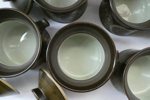 Vintage 1960s DENBY Arabesque FIVE Lidded Soup Bowls by Gill Pemberton