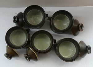 Vintage 1960s DENBY Arabesque FIVE Lidded Soup Bowls by Gill Pemberton
