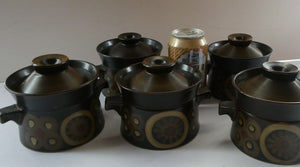 Vintage 1960s DENBY Arabesque FIVE Lidded Soup Bowls by Gill Pemberton