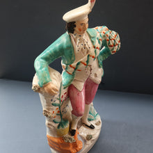 Load image into Gallery viewer, LARGE 19th Century Staffordshire Figurine of a Gardener at a Stream. 14 1/4 inches
