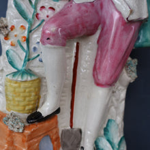 Load image into Gallery viewer, LARGE 19th Century Staffordshire Figurine of a Gardener at a Stream. 14 1/4 inches
