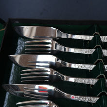 Load image into Gallery viewer, GERALD BENNEY for Viners, Sheffield. STUDIO Pattern. Set of Longer Length Fish Knives and Forks. Iconic 1960s Stainless Steel Cutlery
