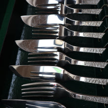 Load image into Gallery viewer, GERALD BENNEY for Viners, Sheffield. STUDIO Pattern. Set of Longer Length Fish Knives and Forks. Iconic 1960s Stainless Steel Cutlery

