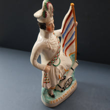 Load image into Gallery viewer, CRIMEAN WAR Interest. 1850s Antique Staffordshire Figurine of a Scottish Soldier with Raised Flag. SCOTLAND'S PRIDE
