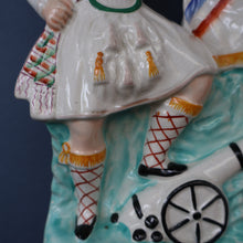 Load image into Gallery viewer, CRIMEAN WAR Interest. 1850s Antique Staffordshire Figurine of a Scottish Soldier with Raised Flag. SCOTLAND'S PRIDE
