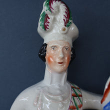 Load image into Gallery viewer, CRIMEAN WAR Interest. 1850s Antique Staffordshire Figurine of a Scottish Soldier with Raised Flag. SCOTLAND'S PRIDE
