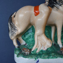 Load image into Gallery viewer, RARE 19th Century Staffordshire Figurine  of a Scottish Gamekeeper with his Horse &amp; Deer
