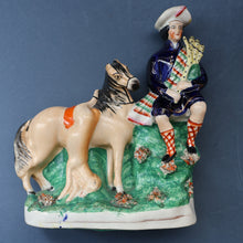Load image into Gallery viewer, RARE 19th Century Staffordshire Figurine  of a Scottish Gamekeeper with his Horse &amp; Deer

