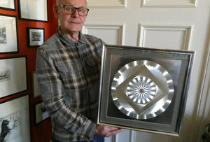 Collectable Original 1970s Metallic Silver Hologram Op-Art Picture. Framed in Original Frame