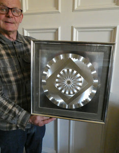 Collectable Original 1970s Metallic Silver Hologram Op-Art Picture. Framed in Original Frame