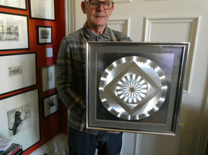 Collectable Original 1970s Metallic Silver Hologram Op-Art Picture. Framed in Original Frame