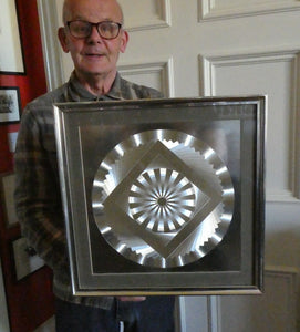 Collectable Original 1970s Metallic Silver Hologram Op-Art Picture. Framed in Original Frame