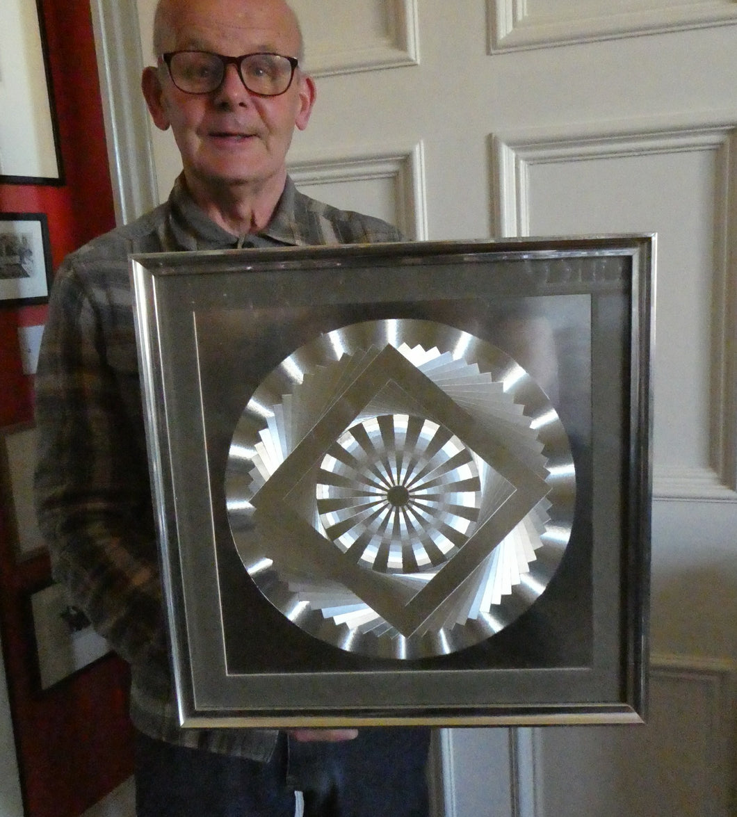 Collectable Original 1970s Metallic Silver Hologram Op-Art Picture. Framed in Original Frame