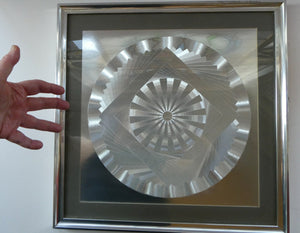 Collectable Original 1970s Metallic Silver Hologram Op-Art Picture. Framed in Original Frame
