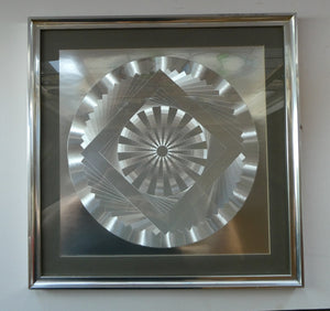 Collectable Original 1970s Metallic Silver Hologram Op-Art Picture. Framed in Original Frame