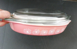 1950s Vintage PYREX GAEITY Oval Divided Lidded Serving Dish Gaiety PINK DAISY