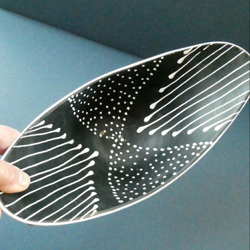 Vintage 1950s Black and White Norwegian LARHOLM Pottery Bowl