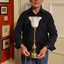 Load image into Gallery viewer, ART NOUVEAU Early 20th Century Brass Table Lamp with White Glass Shade. REWIRED

