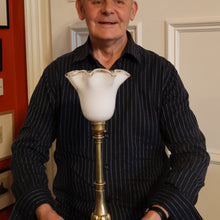 Load image into Gallery viewer, ART NOUVEAU Early 20th Century Brass Table Lamp with White Glass Shade. REWIRED

