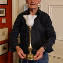 Load image into Gallery viewer, ART NOUVEAU Early 20th Century Brass Table Lamp with White Glass Shade. REWIRED

