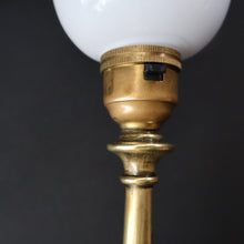 Load image into Gallery viewer, ART NOUVEAU Early 20th Century Brass Table Lamp with White Glass Shade. REWIRED

