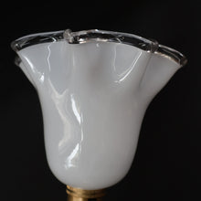 Load image into Gallery viewer, ART NOUVEAU Early 20th Century Brass Table Lamp with White Glass Shade. REWIRED

