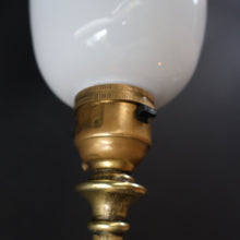 Load image into Gallery viewer, ART NOUVEAU Early 20th Century Brass Table Lamp with White Glass Shade. REWIRED

