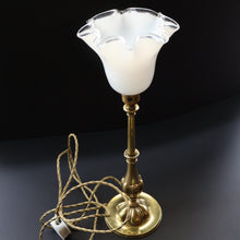 Load image into Gallery viewer, ART NOUVEAU Early 20th Century Brass Table Lamp with White Glass Shade. REWIRED


