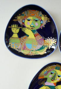 THREE Triangular Trinket Dishes by BJORN WIINBLAD for Rosenthal. Each with Musicians Decoration