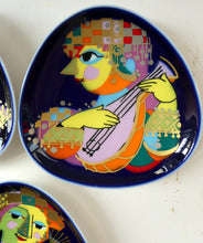 Load image into Gallery viewer, THREE Triangular Trinket Dishes by BJORN WIINBLAD for Rosenthal. Each with Musicians Decoration
